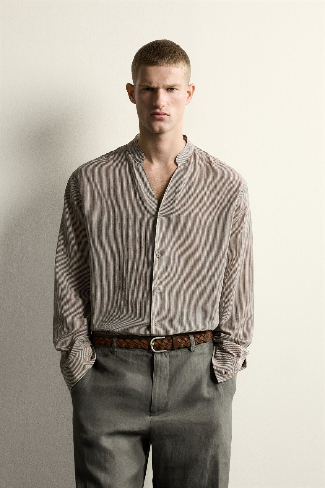 CHEMISE RELAXED FIT EN JACQUARD À RAYURES