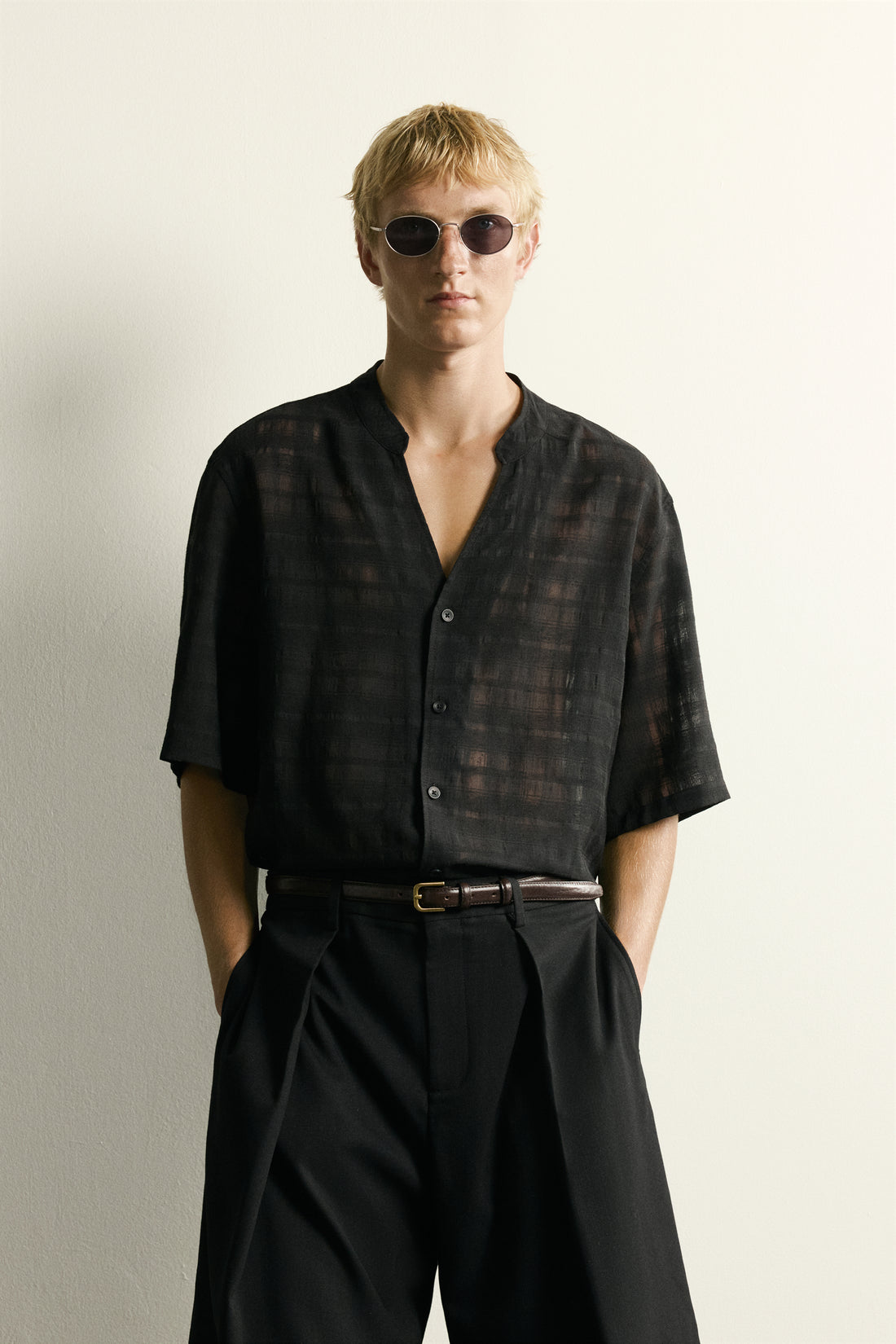 CHEMISE SEMI-TRANSPARENTE JACQUARD À CARREAUX