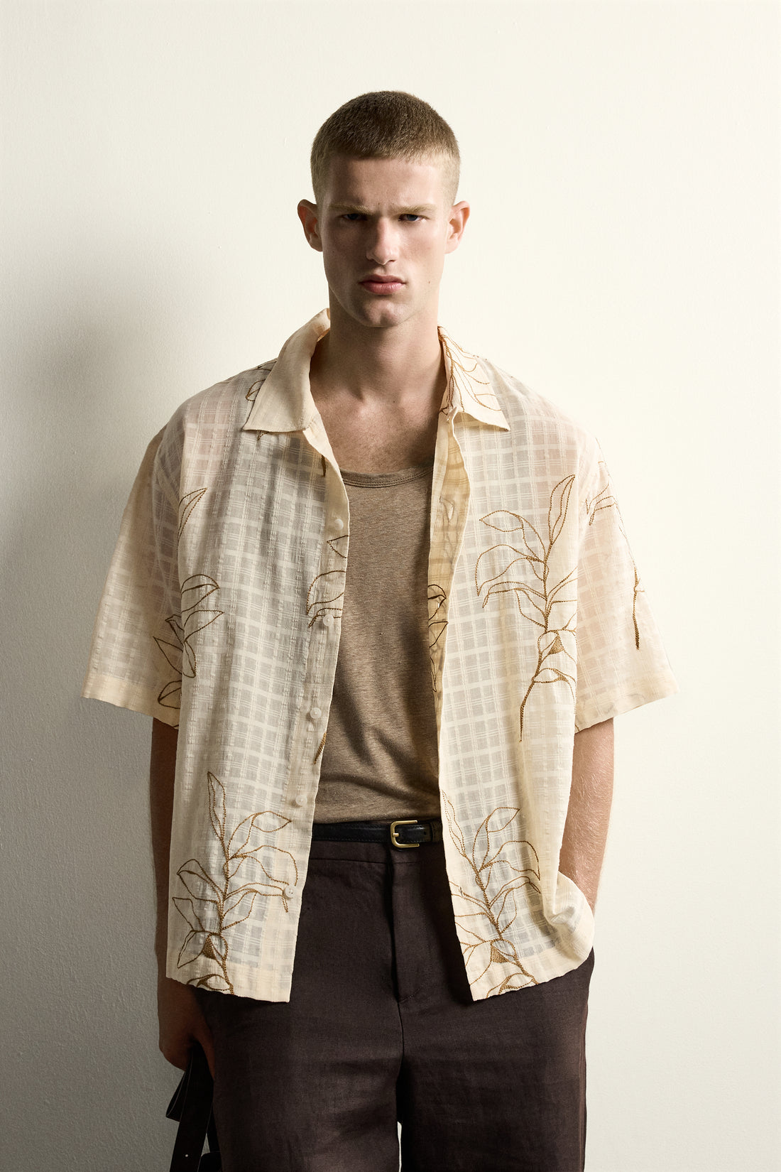 CHEMISE JACQUARD BRODERIE FEUILLES