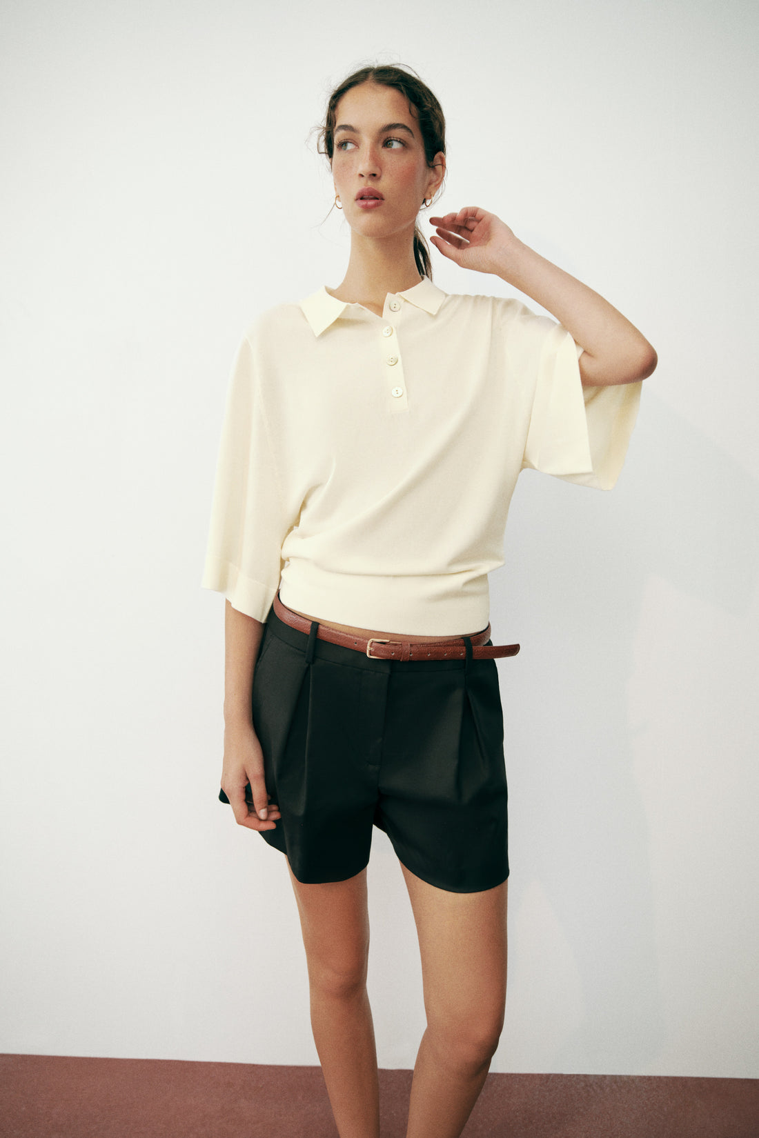 POLO EN MAILLE À MANCHES TROIS-QUARTS