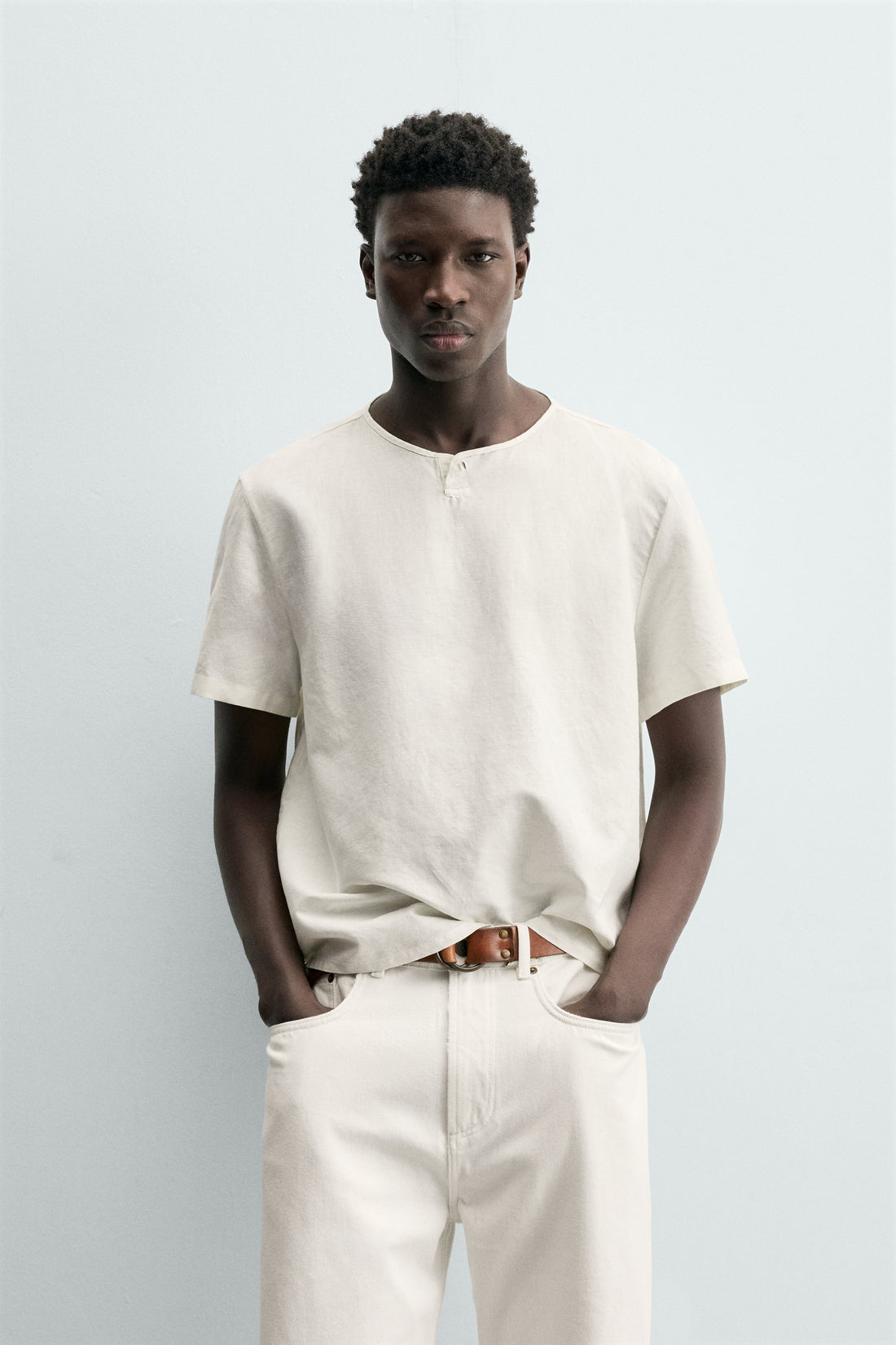 CHEMISE À COL TUNISIEN EN CHANVRE ET COTON