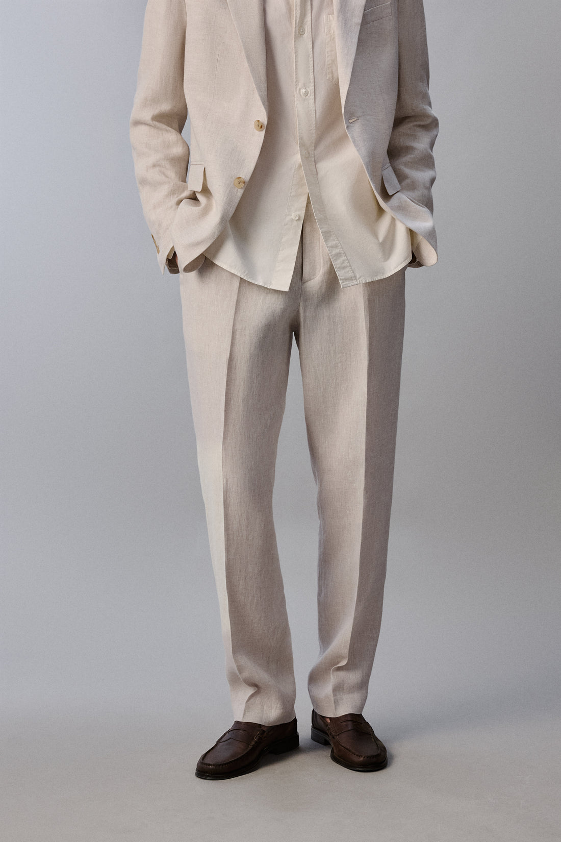 PANTALON À PLIS COSTUME 100% LIN
