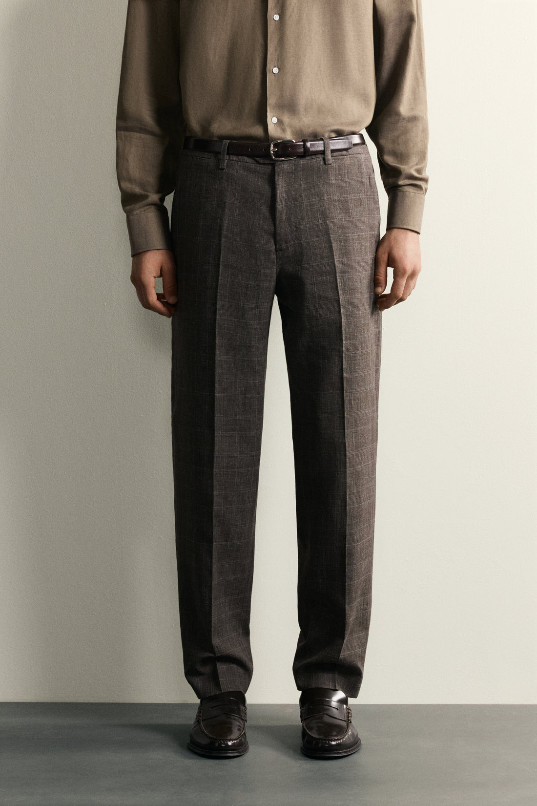 PANTALON DE COSTUME À CARREAUX LIN/LAINE